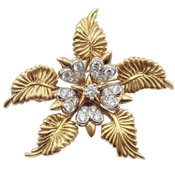 Tiffany & Co Schlumberger 18k Yellow Gold Platinum Diamond 5 Leaf Pin Brooch - Picture 11 of 11